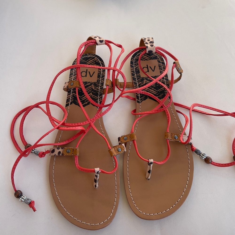 NEW DV by Dolce Vita Coral Lace-Up Sandals with Leopard Accent